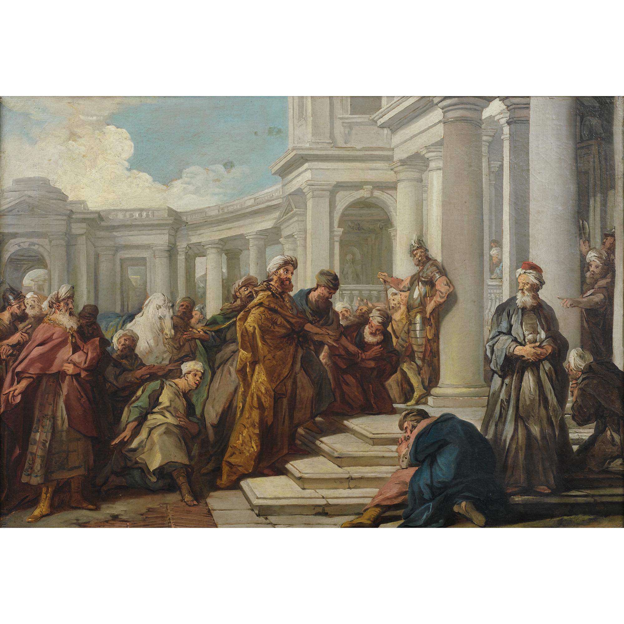 Jean-François De Troy - Le Dedain De Mardochéejean François De Troy ; Mordecai\'S Disdain ; Oil On Canvas ; The Present Lot Will Be Sold With The Framed Engraving Of The Composition