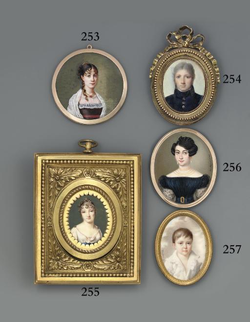 Jean-François-Gérard Fontallard - A young boy, in open white shirt with frilled collar, fair hair; sky and cloud background