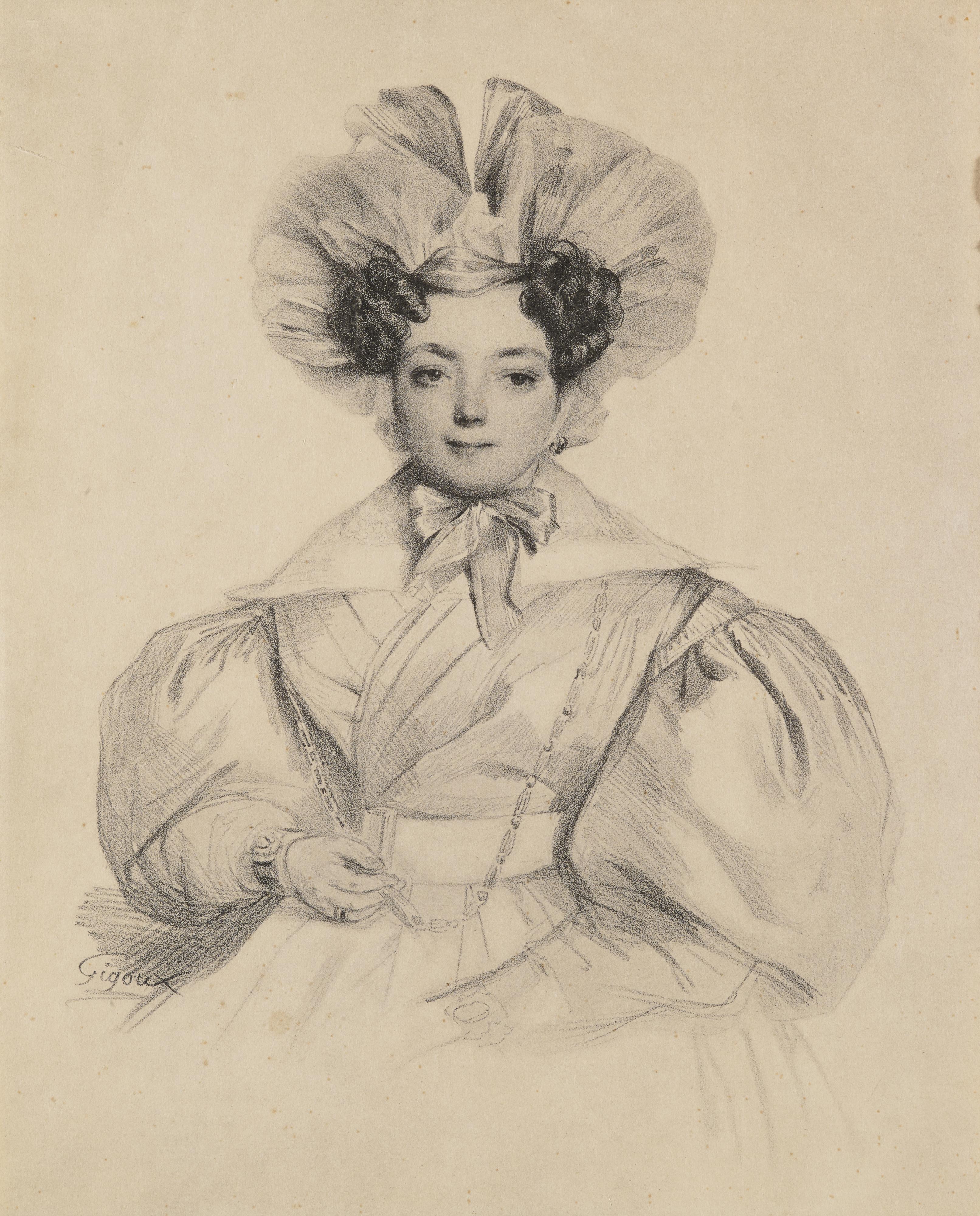 Jean Francois Gigoux - Portrait of a Young Girl with a Bow