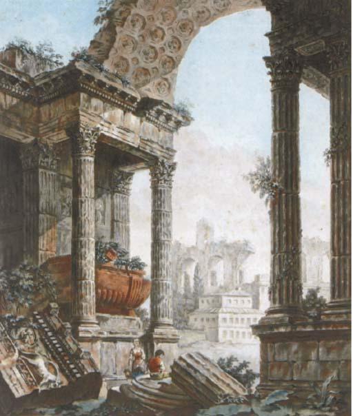 Jean François Janinet - Figures Among Architectural Ruins