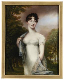 Jean Francois Marie Huet-Villiers - Portrait Of A Lady Standing In A Parkland 