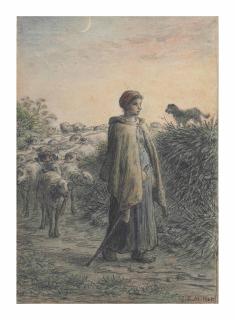 Jean-François Millet - Bergère et son troupeau à la nuit tombée