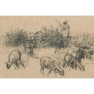 Jean François Millet - Bergère Filant Près De Ses Moutons