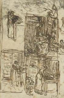 Jean-François Millet - Etudes de Femmes Travaillant Dans Une Cuisine Et D\'Une Femme Avec Un Bébé Sur Ses Genoux