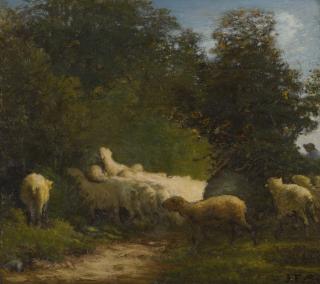 Jean-François Millet - French sheep Grazing Along A Hedgerow