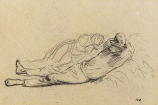 Jean-François Millet - French study Of A Man And Woman Asleep On A Haystack (Study For La Méridienne, Or Noonday Rest)