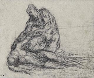 Jean-François Millet - Homme Agenouillé Près D\'Une Figure Allongée