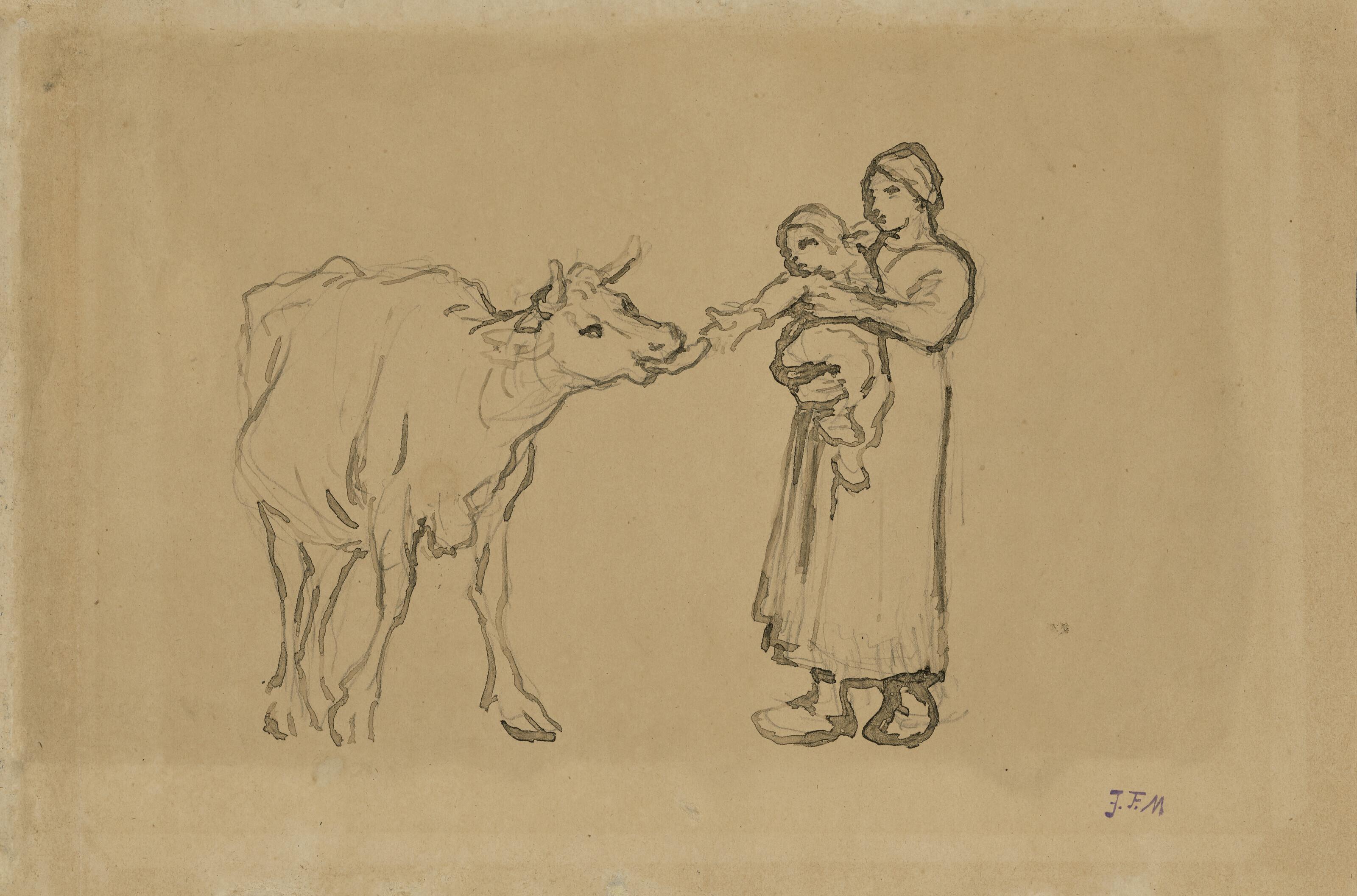 Jean-François Millet - Mère et enfant avec une vache
