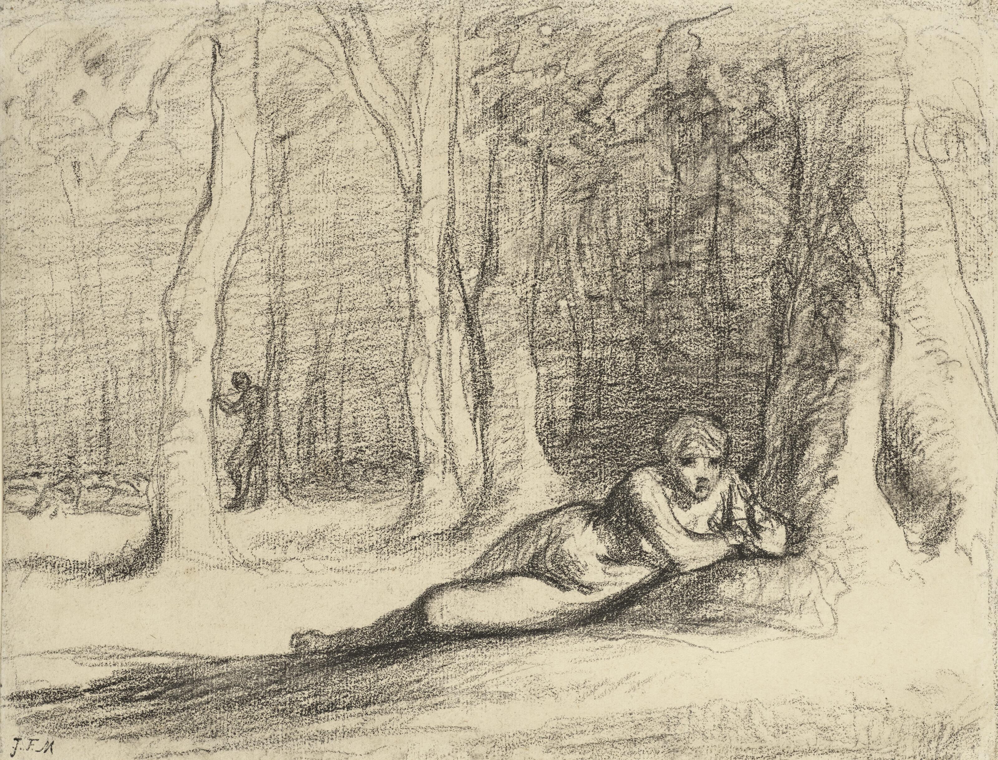Jean-Francois Millet - Nymphe allongée dans la forêt