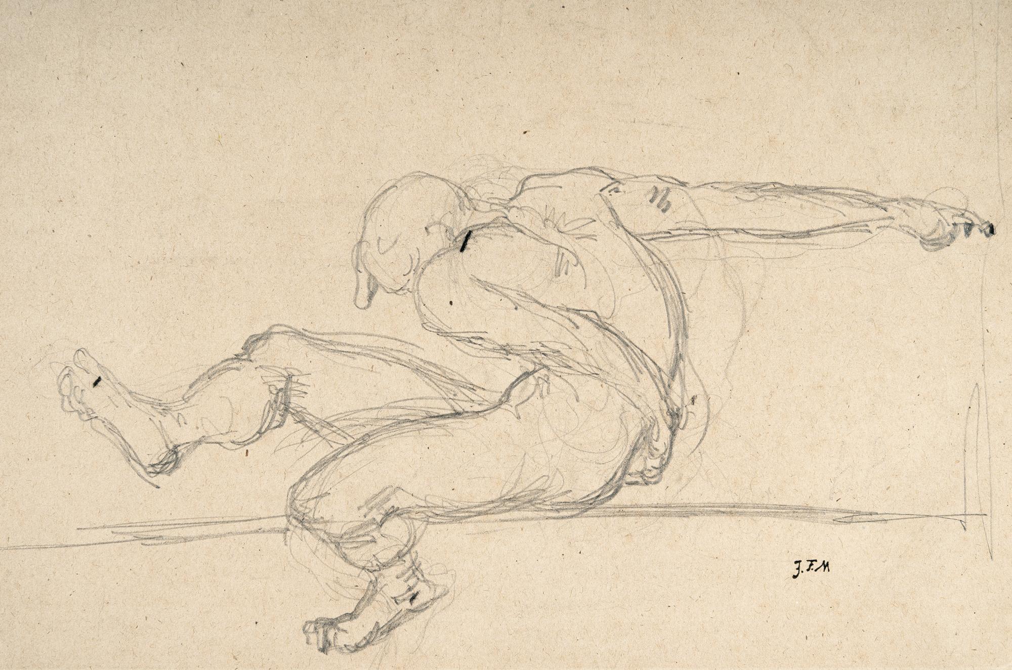 Jean-François Millet - Sitzender, vornübergebeugter Akt (Akademiestudie)