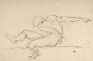 Jean-François Millet - Sitzender, vornübergebeugter Akt (Akademiestudie)