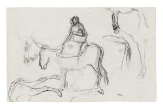 Jean-François Millet - Studies of a woman riding a donkey, with separate studies of a donkey