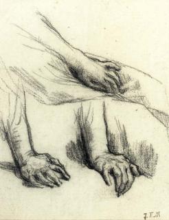 Jean François Millet - Studies of hands for La Délaissée