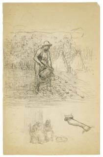 Jean-François Millet - Study for a gardener watering his plot and two women