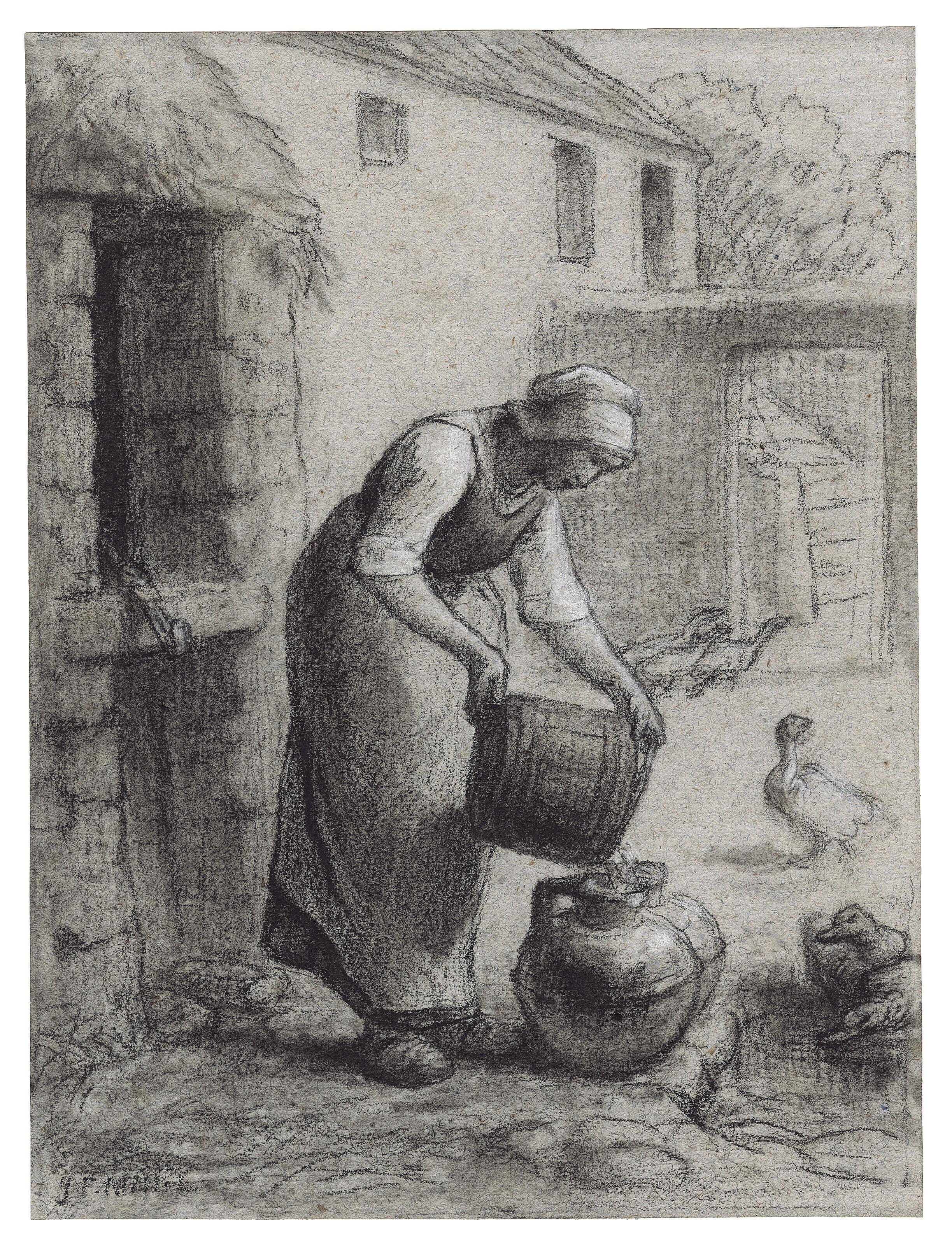 Jean-François Millet - Woman pouring water into milk cans
