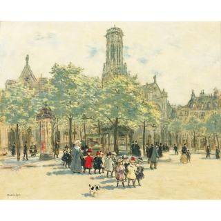 Jean-François Raffaëlli - Fillettes Se Promenant Sur La Place Du Louvre