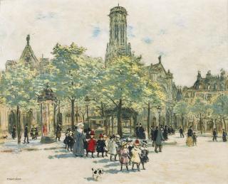 Jean-François Raffaëlli - French fillettes Devant Saint Germain L’Auxerrois