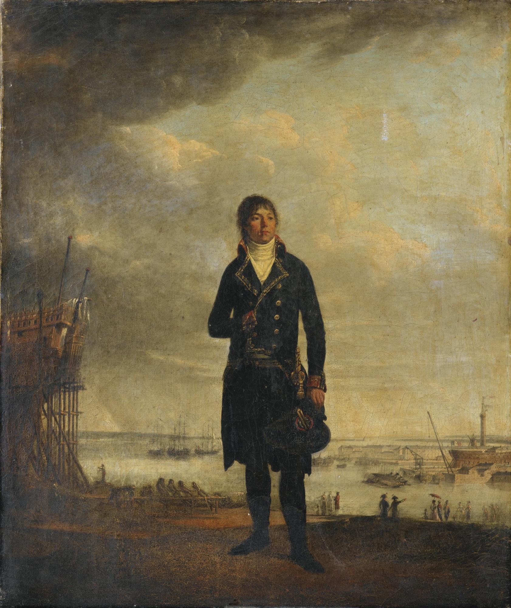 Jean François Sablet - Portrait De Louis-Michel Crucy Devant Un Chantiers Naval