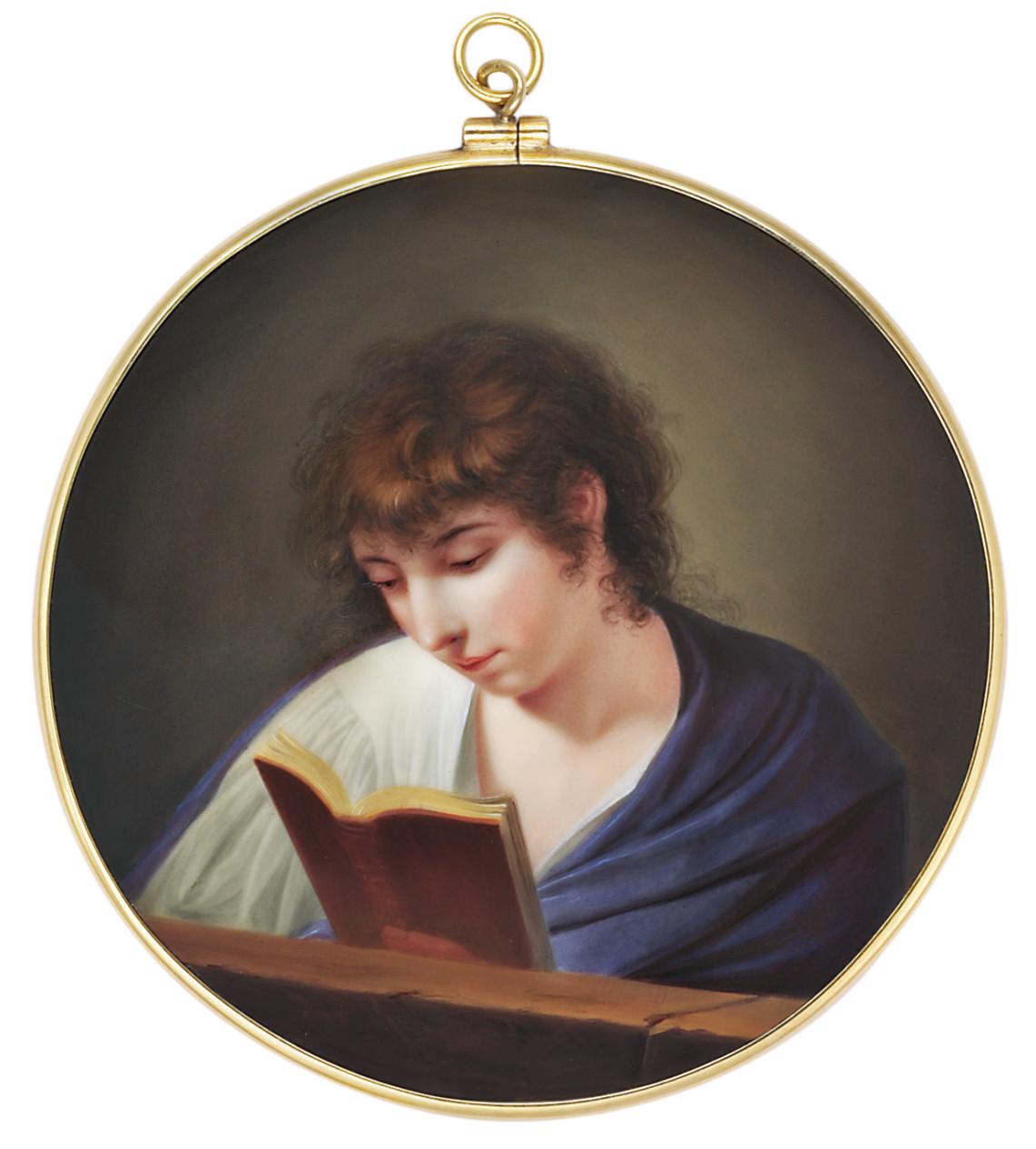 Jean-François Soiron - A boy, in open white shirt, purple cloak, reading a book