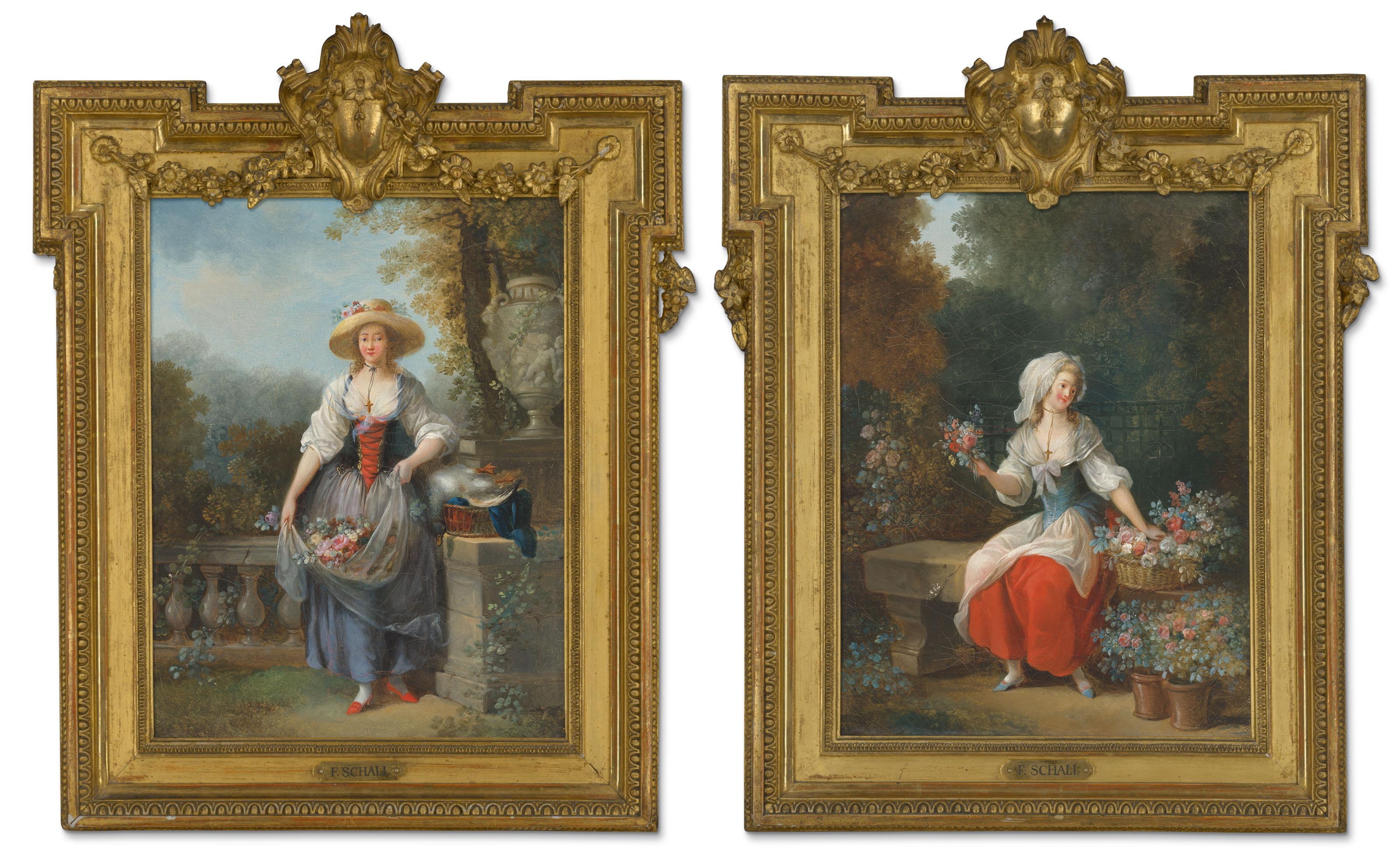 Jean-Frédéric Schall - The pretty gardener; and A flower seller