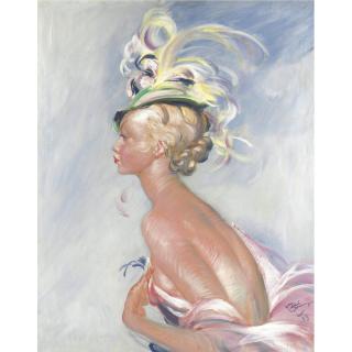 Jean-Gabriel Domergue - Élegante Au Chapeau À Plumes