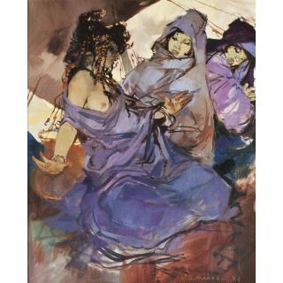 Jean-Gaston Mantel - Danseuses De Guedrajean-Gaston Mantel ; Guedra Dancers ; Signed And Dated Lower Right \'81 ; Oil On Canvas