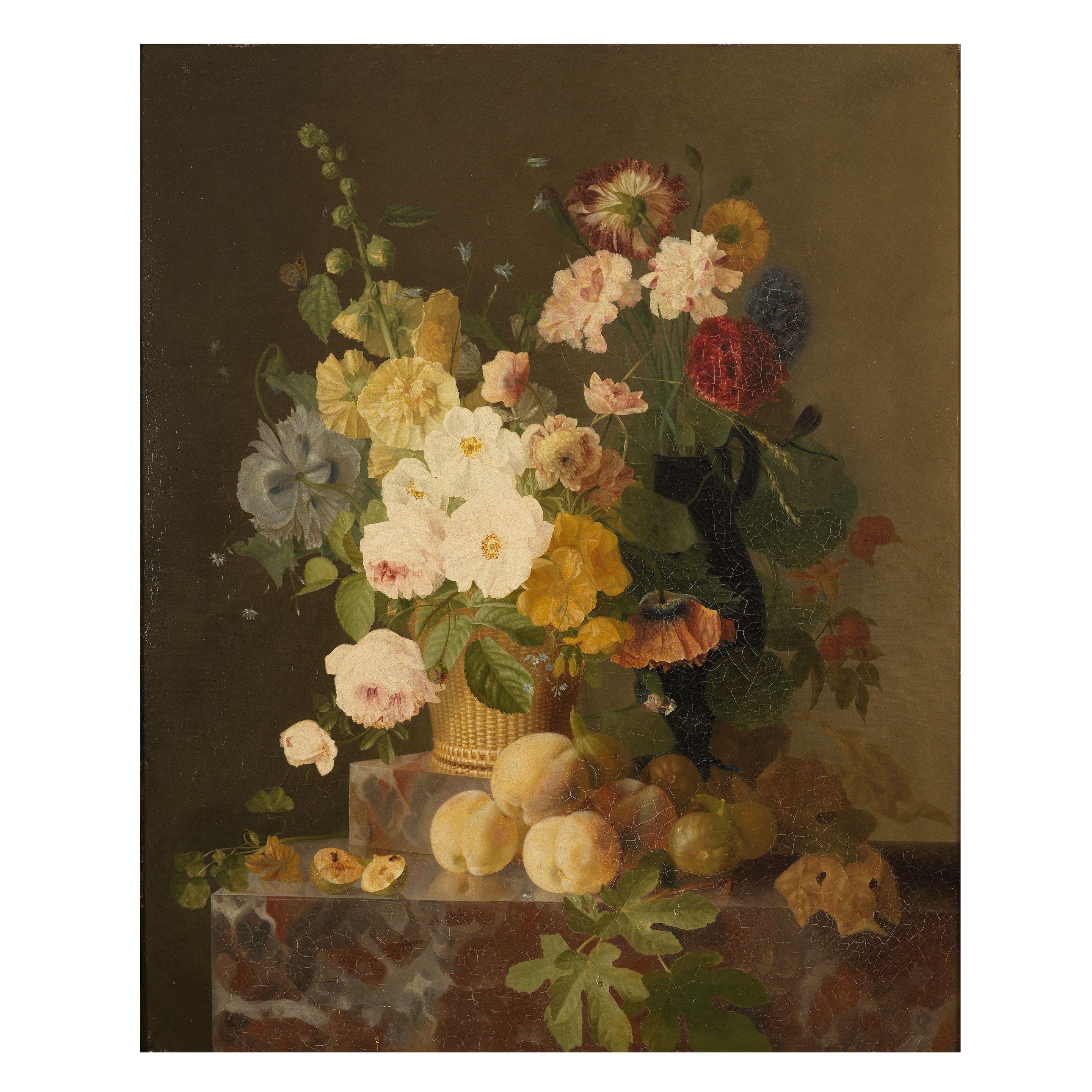 Jean Georges Hirn - Nature morte aux fleurs sur un entablement