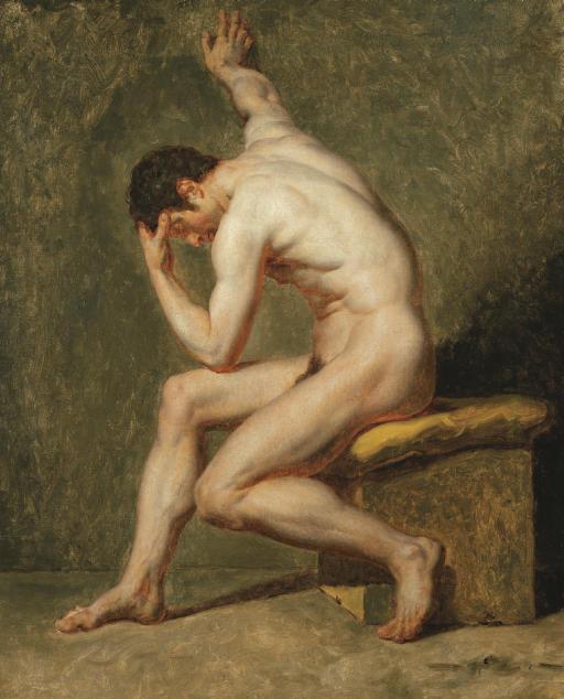 Jean-Germain Drouais - A Seated Male Nude In Contrapposto
