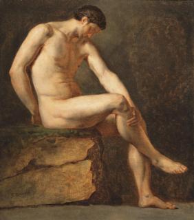 Jean-Germain Drouais - A Seated Male Nude