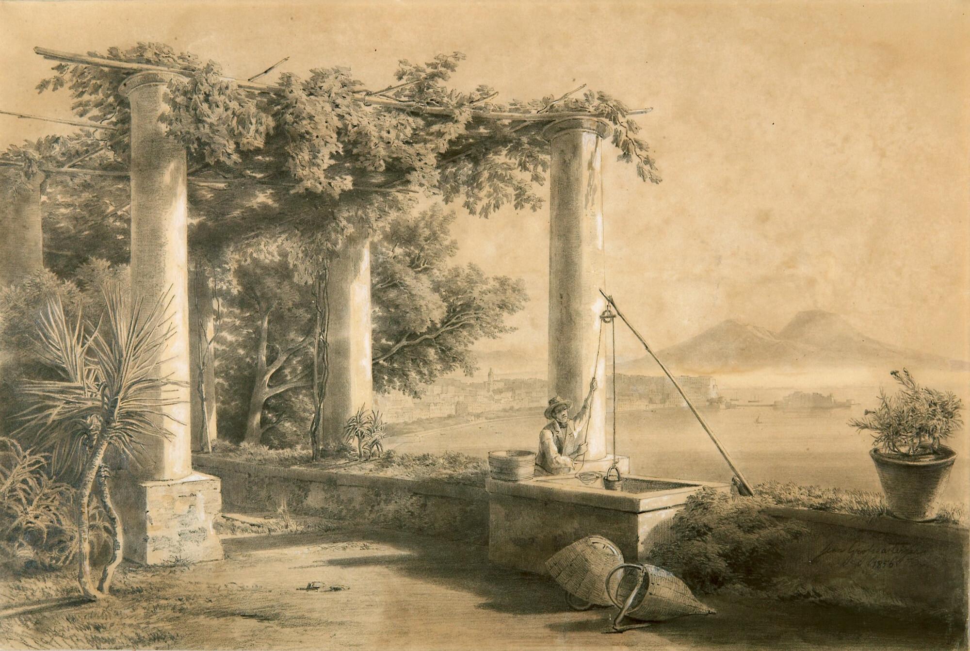 Jean Großgasteiger - Neapolitanische Gartenlaube mit Blick auf den Vesuv.