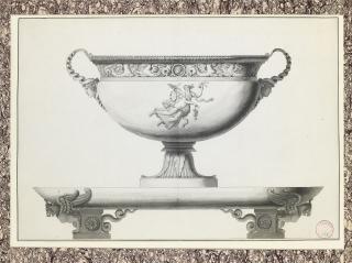 Jean-Guillaume Moitte - Design for a silver tureen with a bacchante holding a garland, on a platter with winged lion feet
