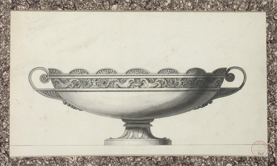 Jean-Guillaume Moitte - Design for a tazza decorated with a frieze of seahorses and putti