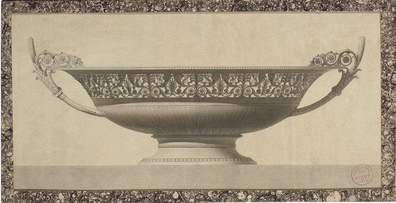 Jean-Guillaume Moitte - Design for a tazza with an elaborate frieze of cornucopiae