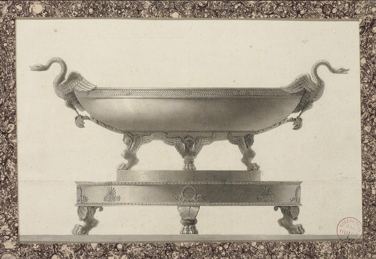 Jean-Guillaume Moitte - Design for a tazza with swan handles on a platter with lion\'s paw feet