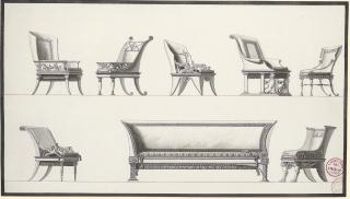 Jean-Guillaume Moitte - Designs for seven elaborate armchairs and a sofa