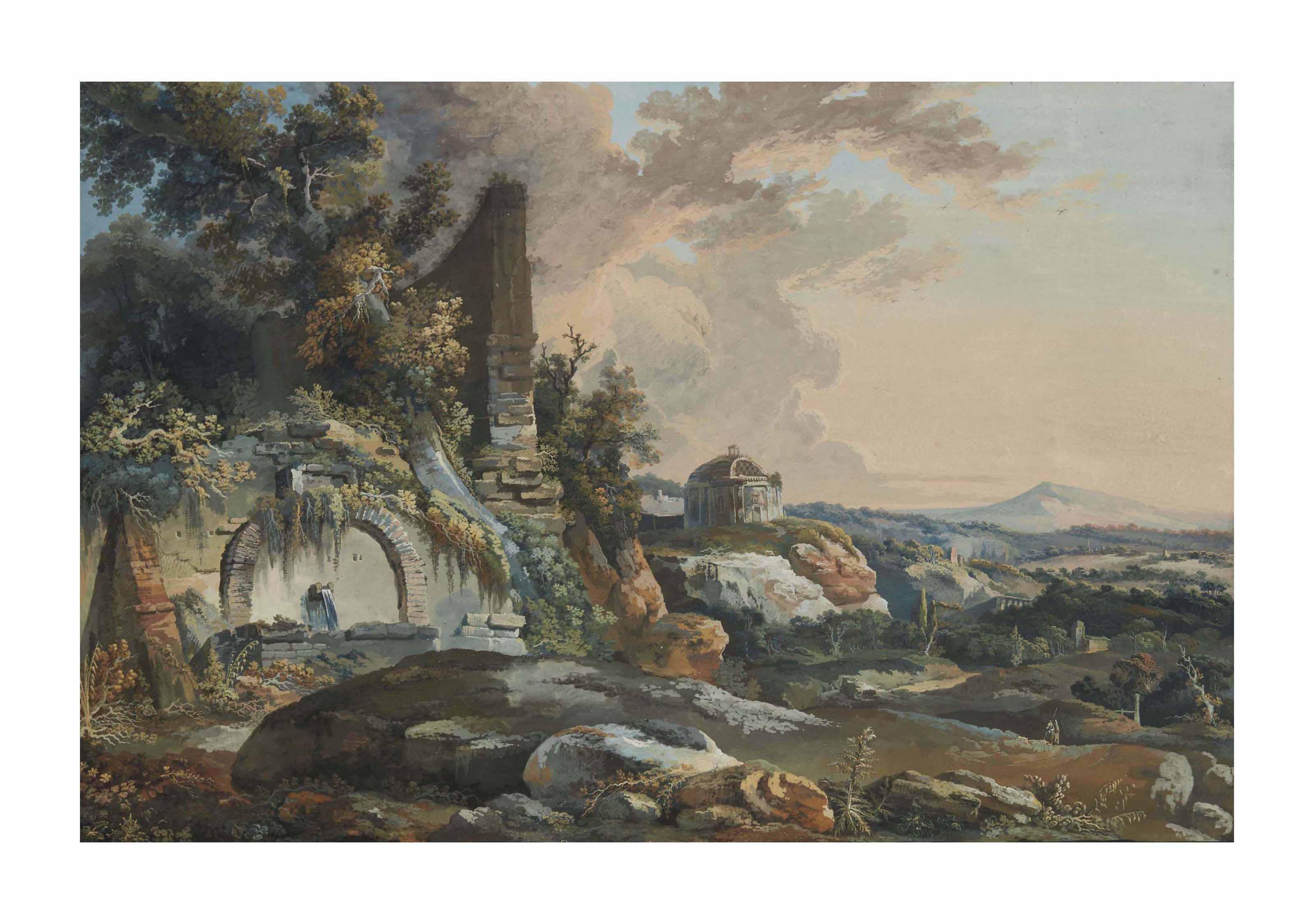 Jean-Henri-Alexandre Pernet - Fontaine en ruine dans un paysage