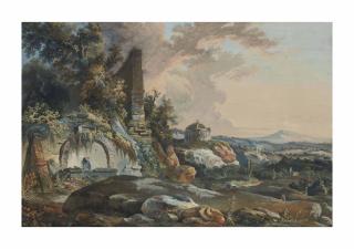Jean-Henri-Alexandre Pernet - Fontaine en ruine dans un paysage
