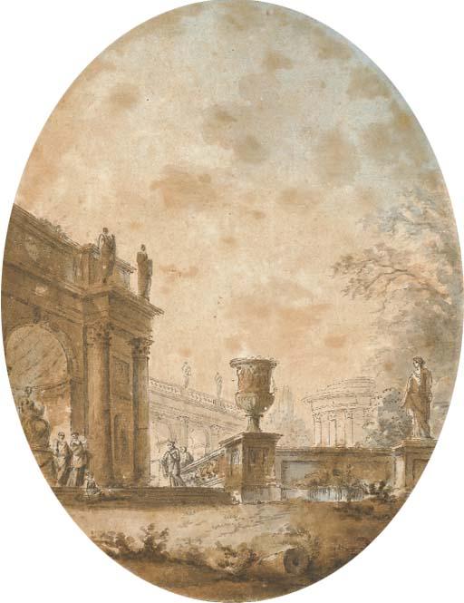 Jean-Henri-Alexandre Pernet - Un Capriccio Avec Figures Drapées Sur Un Escalier