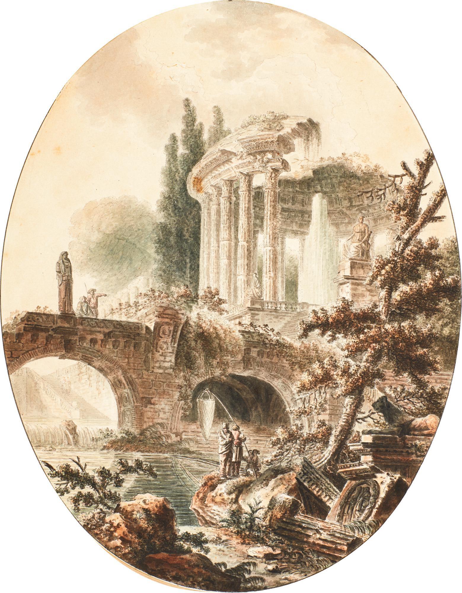 Jean-Henry-Alexander Pernet - An Architectural Fantasy With The Temple Of Vesta