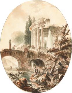 Jean-Henry-Alexander Pernet - An Architectural Fantasy With The Temple Of Vesta