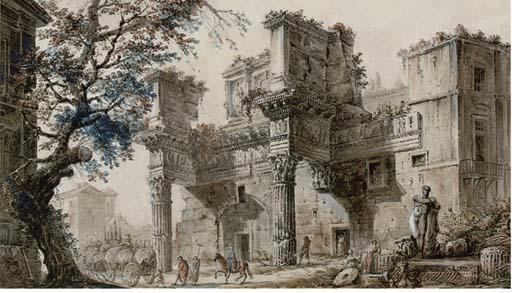Jean-Henry-Alexandre Pernet - The Forum of Nerva, With Half-Corinthian Columns