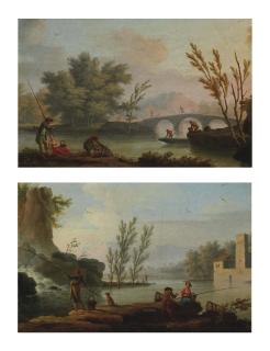 Jean Henry - Pêcheurs près d\'une cascade; et Pêcheurs près d\'un pont