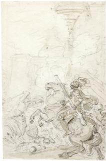 Jean-Honoré Fragonard - A Scene From Ariosto\'S Orlando Furioso: Cimosco Kills Orlando\'S Mount