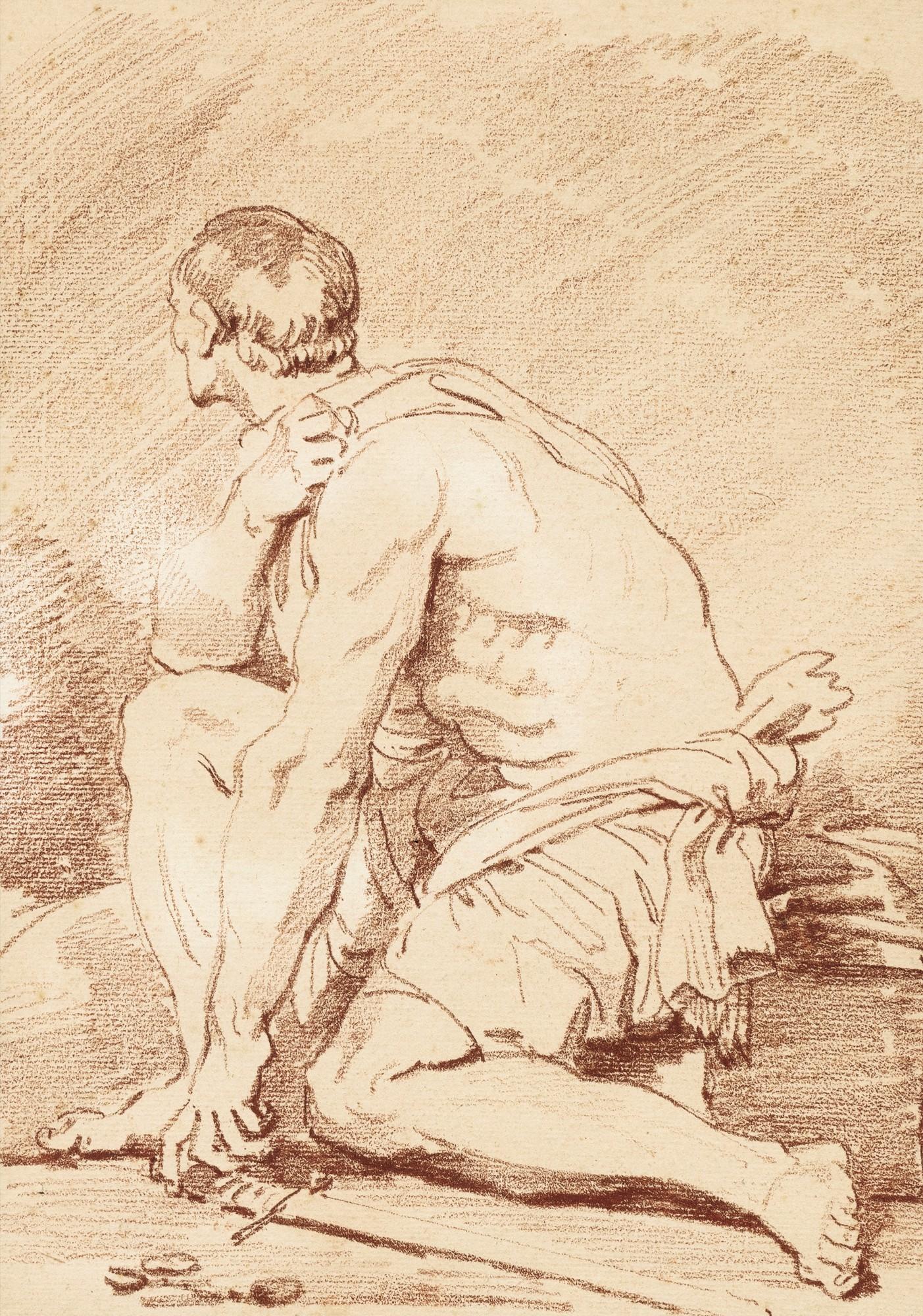Jean-Honoré Fragonard - A seated gladiator seen in profile