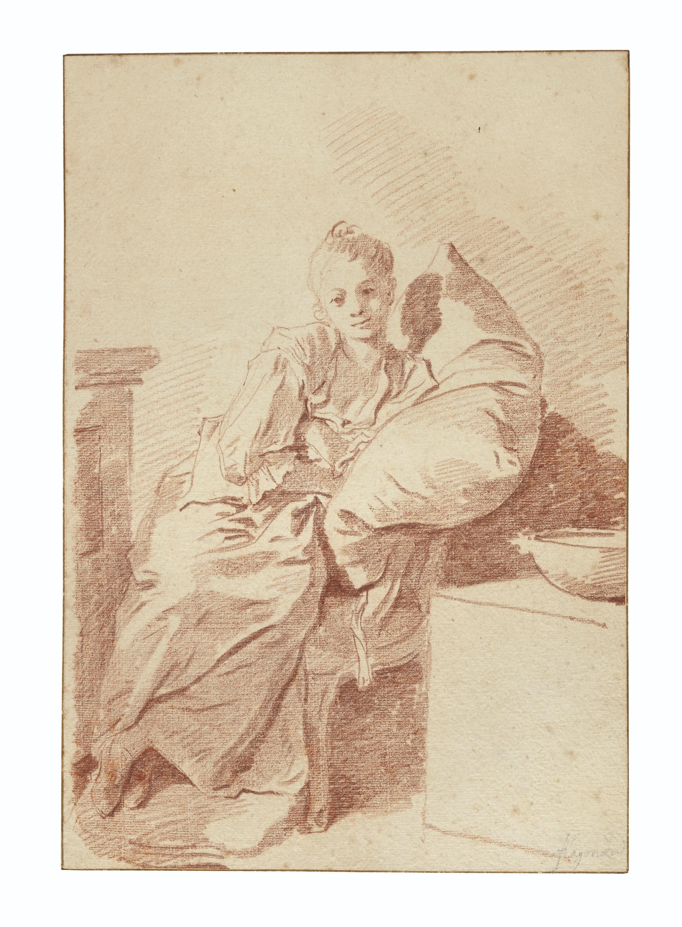 Jean-Honoré Fragonard - A young girl seated in an interior, leaning against a pillow (‘La Jeune malade’)