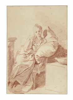 Jean-Honoré Fragonard - A young girl seated in an interior, leaning against a pillow (‘La Jeune malade’)
