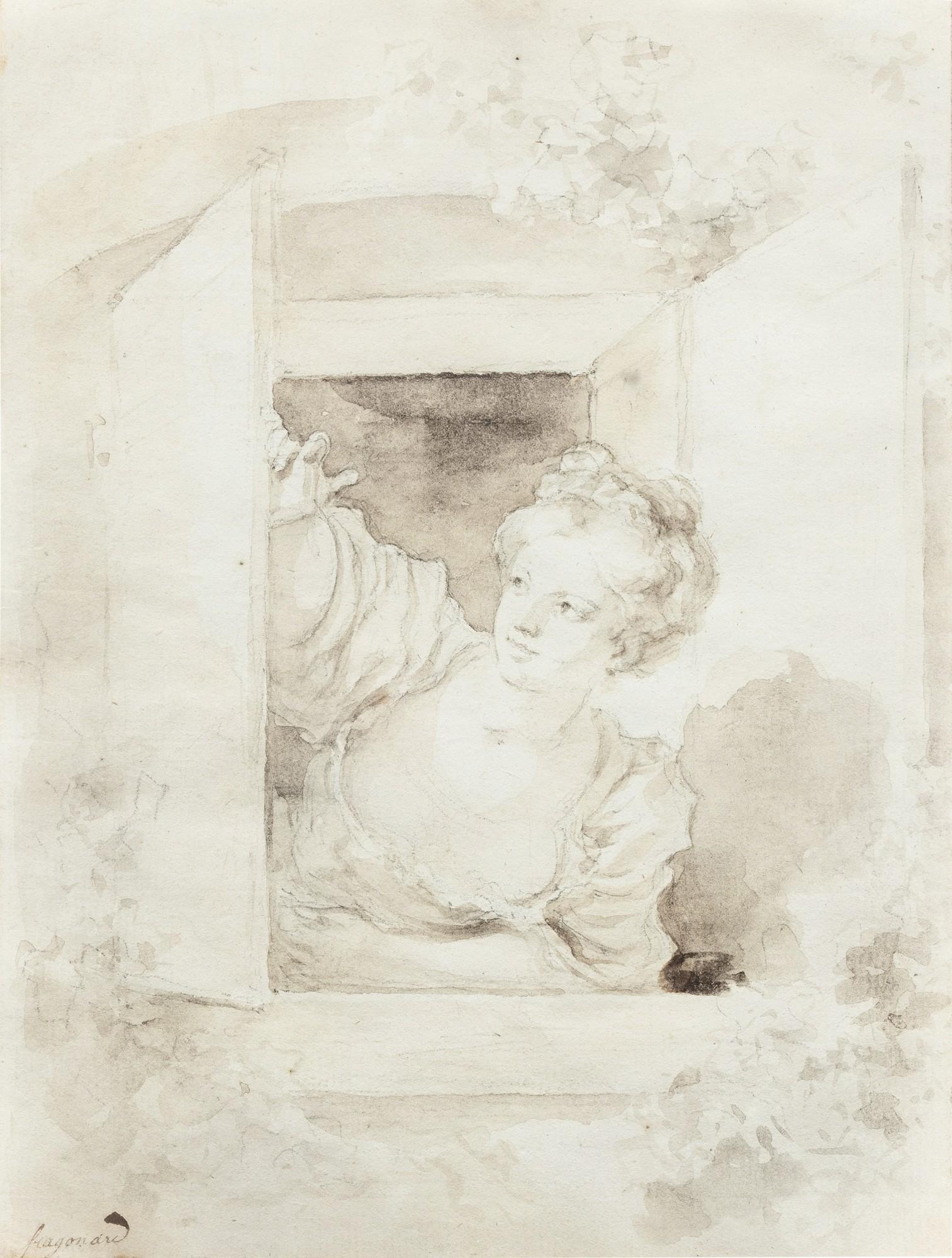 Jean Honoré Fragonard - A young woman leaning out of a window