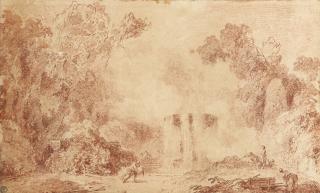 Jean-Honoré Fragonard - An Italianate Park With A Large Fountain And Figures