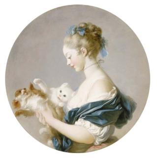 Jean-Honoré Fragonard - Girl playing with a dog and a cat (said to be a Portrait of Marie-Madeleine Colombe)