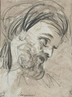 Jean-Honoré Fragonard - Head of a bearded man, wearing a turban